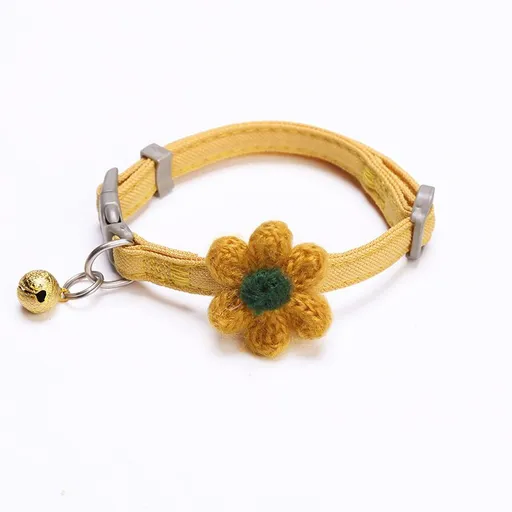 Zichen Plaid Bow Cat Collar with Bell Polyester Yellow wool flower M(1.5 check bow single collar)