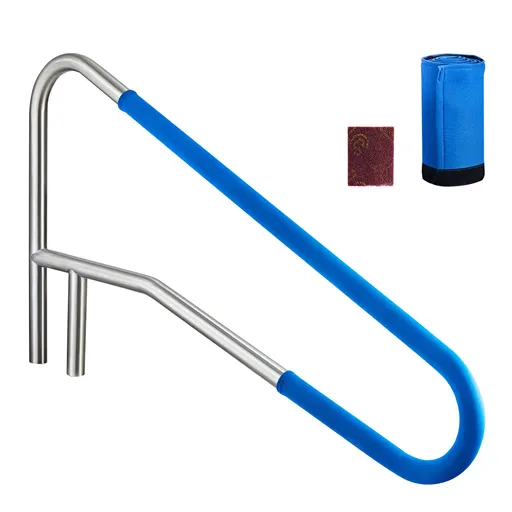 Pool Rail, 137.1 x 81.3 cm Pool Handrail, 100kg Load Capacity Heavy Duty 304 Stainless Steel Swimming Handrail, Detachable Nonslip Sleeve, Recessed or Base Mount, for Poolside, Water Parks