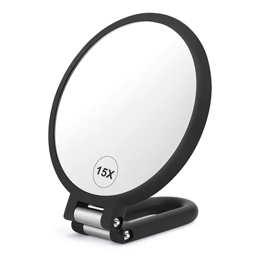 Magnifying Handheld Mirror Double Sided, 15X Magnification Hand Mirror, Adjustable Rotation Pedestal Makeup Desk Vanity