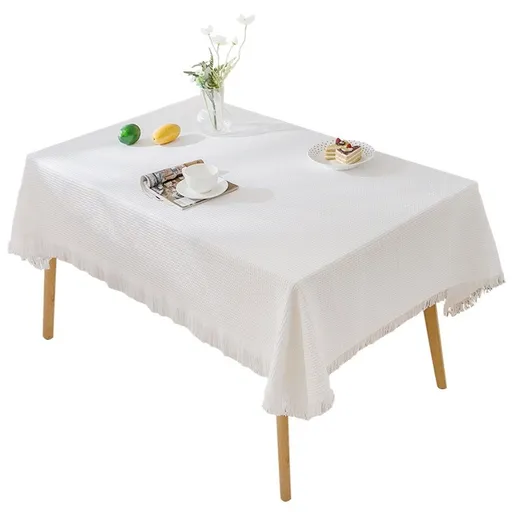 Polyester-cotton Fringed Home Rectangular Tablecloth,Outdoor Party Table Table Cloth for Dining Kitchen Room,White Table Cover Tablecloth Washable (White, 51"x 70")