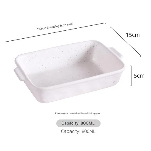 White Elegant Speckled Ceramic Rectangular Baking Dish - 800ML Oven & Microwave Safe Casserole Pan with Handles