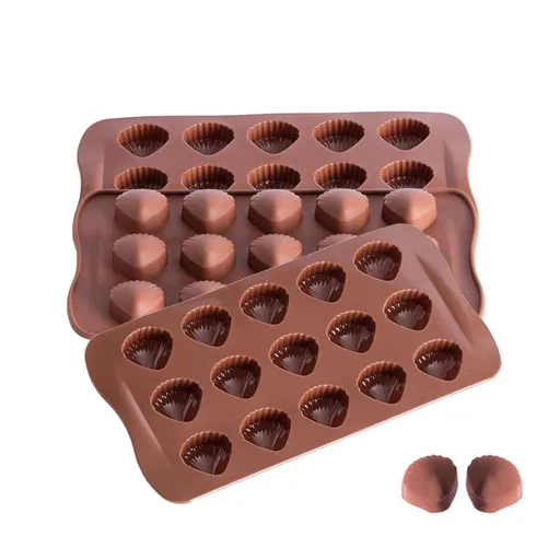 3Pcs Mini Silicone Chocolate Molds for Hard Candy Butter,15 Cavity Chocolate Candy Molds, Food Grade No-Stick Silicone Molds, Ice Cube Tray for Chocolate, Soap, Candle, Madeleines, Sea Shell Shape