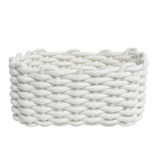 Cotton Rope Storage Basket Hand Knitting Nordic Style Desktop Storage Organizer for Key Snacks Underwear White 30x22x14cm/11.8x8.7x5.5in