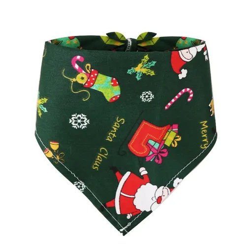 GuGou Christmas Dog Cat Bandana Small Green Santa Triangle Scarf Small (for pets up to 10 jin)