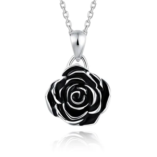 Silver Rose Flower Necklace Rose Pendant Necklaces Jewelry Gifts for Women Girls Black rose necklace symbolizes nobleness