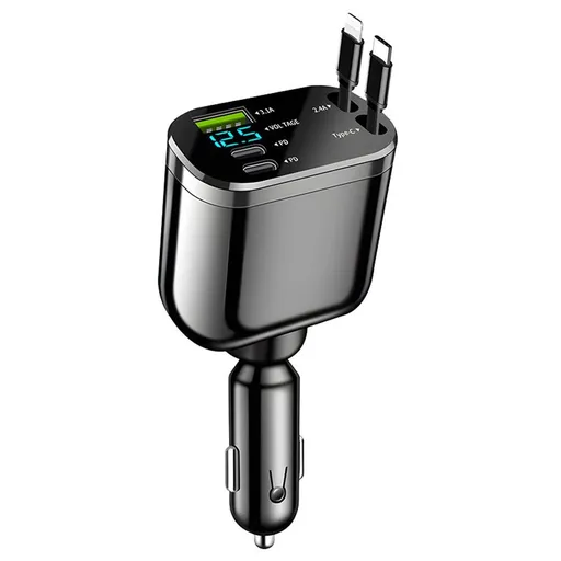 Retractable Car Charger,Car Phone Charger with Cables Fast Charging, USB C Car Charger Adapter , Black