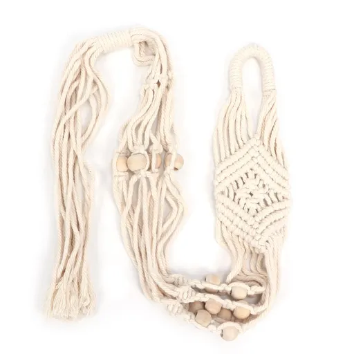 Cotton Rhombus Rope Pattern Plant Hanger with 12 Beads Hanging Flower Pot Holder for Home Decor