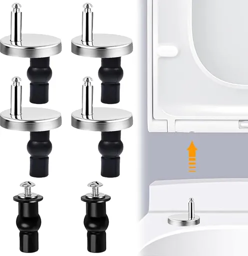 Toilet Seat Hinges - 4 Pieces - Toilet Seat Hinge Set - Universal Hinges for Toilet Seat - Toilet Seat Installation Mounting Kit - Stainless Steel - Adjustable - Easy to Install - Replacement Hinges for Toilet Seat - Hinge Replacement Set