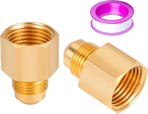2PCS Flare Brass Tube Fitting, Coupling Gas Adapter 3/8" Flare x 1/2" Female NPT Pipe