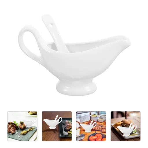 Gravy Boat With Depth Spoon Ceramic Milk Pitcher Ceramic Sauce Serving Dish Coffee Cream Pitcher