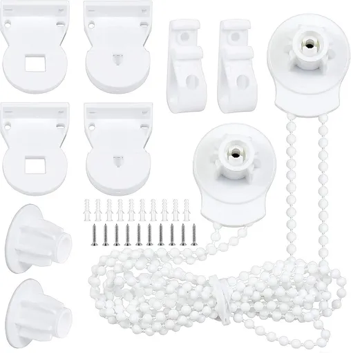 2 set - Roller blind system - roller blind fitting - bead chain - Curtain parts - window decoration accessories - roller blind chain - replacement repair kit for roller blinds - for Ø25 MM roller blind tube - with P-clips and screws - White