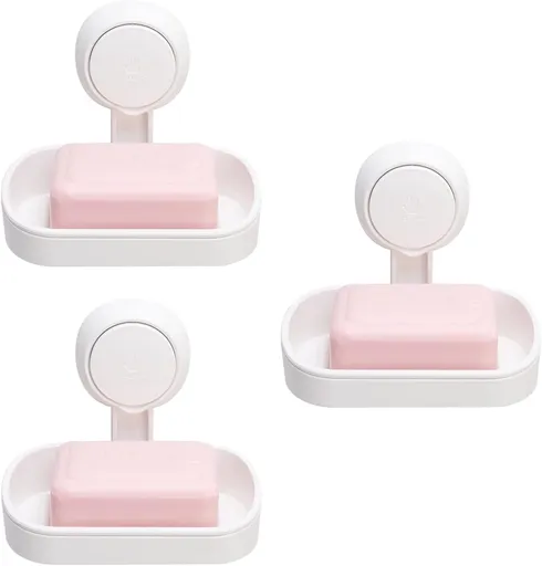 Suction Cup Soap Holder for Shower Wall Powerful Vacuum Suction Soap Dish, Strong Sponge Holder for Shower, Bathroom, Tub and Kitchen Sink, White