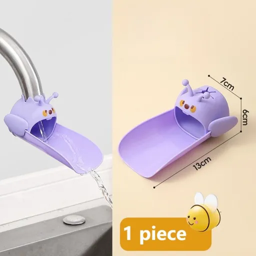 Cute Bee Faucet Extender for Kids: Hand Washing Anti-Splash Water Guide—Purple