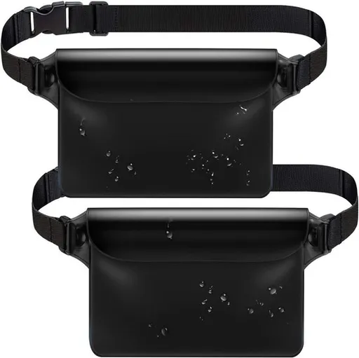Waterproof Triple Zipper Waist Pack & Touchscreen Phone Case – 2-Piece Set – Ideal for Beach, Cruise, Swimming, Kayaking & Outdoor Activities（Black）