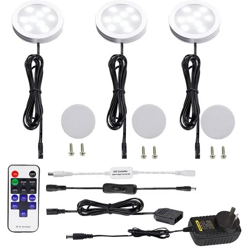 3 Pack Round Display 240V LED Puck Lights,6W Under Cupboard Counter Shelf Lights(Daylight White 6000K)