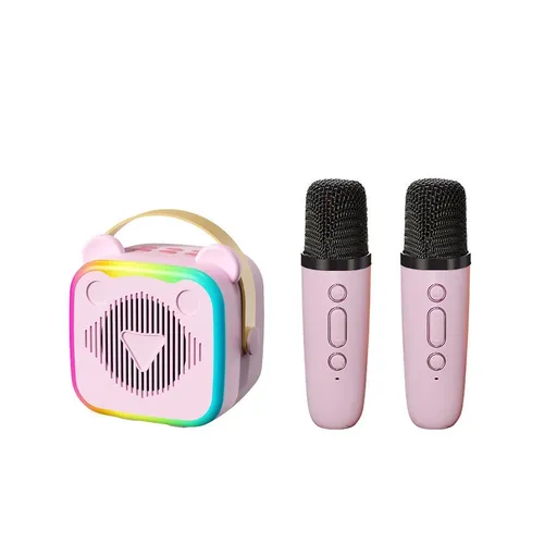 Karaoke Machine Mini Cat Ear Wireless Microphones USB Rechargeable RGB Pink Size 01