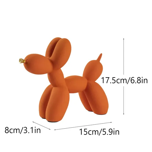 Orange Modern Resin Balloon Dog Sculpture - Playful Art Figurine with Golden Snout Accent