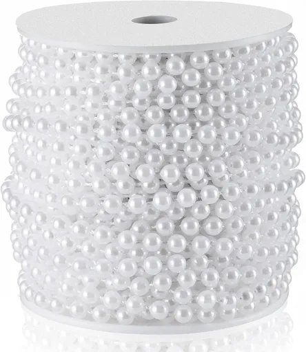 Craft String Pearls 6MM Pearl Bead, 66 Feet White Faux Pearl Garland Spool Roll Strand Wedding Party Decoration, Christmas Tree Decorations