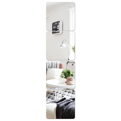 4 PCS Self Adhesive Acrylic Square Mirror, Flexible Mirror Sheets Wall Stickers Frameless Mirrors Set for Home Gym Door Mirror
