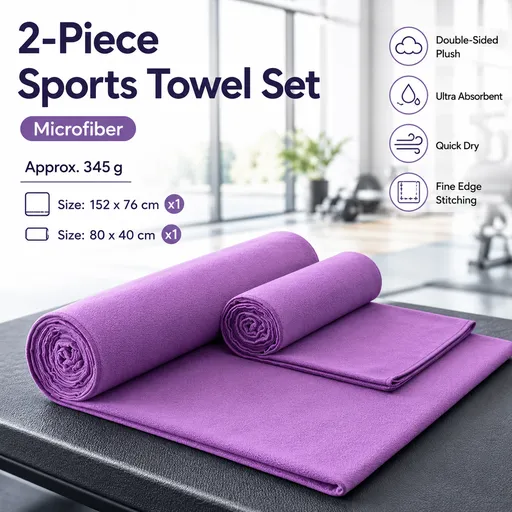 2 Piece Purple Microfiber Sports Towel Set - 152*76cm and 80*40cm Quick Dry Gym Towels, Ultra Absorbent Sweat Towel for Fitness Running Swimming, Lightweight Travel Friendly