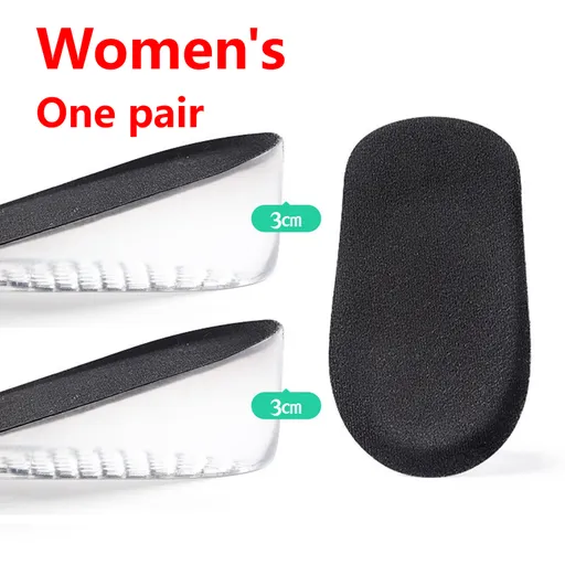 Women's Silicone Invisible Height-Increasing Heel Insoles, Comfort Elevator Half Insoles for Sneakers—3 cm Height—Black