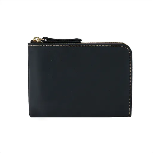 Black Handmade Crazy Horse Leather Wallet Minimalist L-Zip Card Holder Top Layer Cowhide Short Purse with Coin Pocket 12cm Vintage Style