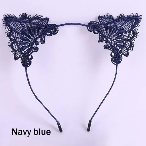 House Of Dasein Lace Cat Ears Headband Kitten Pet Play Cosplay Bdsm Accessories - Navy Blue