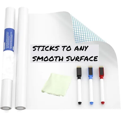 Dry Erase Sticker for Wall White Board Paper with 3 Markers Self-Adhesive Message Board Decal Cuttable Whiteboard Sticker Self-Adhesive White Board Roll Wallpaper for Office(17.7"×78.7")
