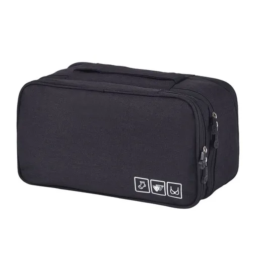 Travel Underwear Organizer Positive Ion Oxford Fabric Large Capacity Travel Bra Organizer for Underwear Women Travel Black