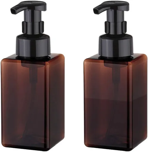 Foaming Soap Dispenser, 450ml (15oz) Refillable Pump Bottle Plastic for Liquid Soap, Shampoo, Body Wash (2 Pcs) (Amber)