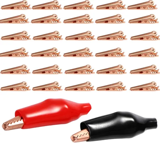 30 Packs Copper Alligator Electric Clips, Electrical Test Gator Jumper with Protective Insulation Cover, Crocodile Clamps Aligned Jaws for Solder Circuit Link, Black and Red