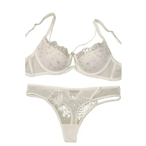 Summer Large Bust Minimizer Thin Bra Set With Side Support Anti-Sagging Soft Underwire Lingerie Push-Up - White - 85D
