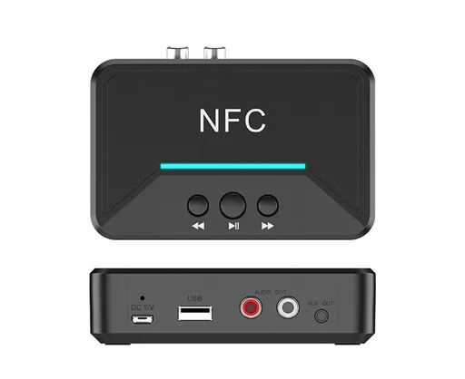 Car Wireless NFC Bluetooth-compatible 5.0 Receiver AV AUX HiFi Stereo Audio Music Adapter - Black