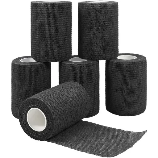 6 Pack Self Adhesive Bandage Wrap Black Self Adherent Cohesive Bandages Wrap Athletic Elastic First Aid Wrap Sport Tape Rolls for Ankle, Knee & Wrist sprains(3 x 5 Yards)