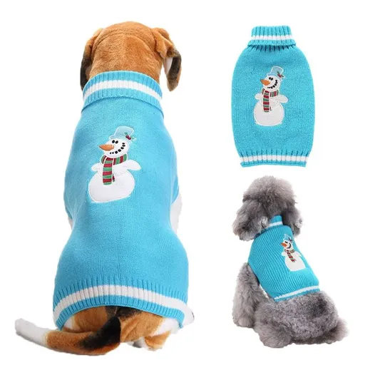 Dog Sweater Acrylic Knit Christmas Blue Christmas Snowman Size: S; Neck (cm): 24-28; Bust (cm): 32-38; Back length (cm): 22-25; Recommended pet weight (kg): 2.5 - 4.5