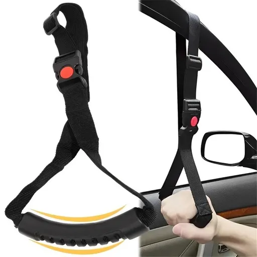 2pcs Car Safety Grab Bar for Adults, Seniors, and Elderly, Ergonomic Vehicle Support Handle with Adjustable Strap and Non-Slip Rubber Grip, Automotive Standing and Mobility Aid（black）