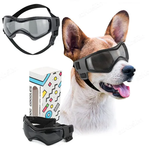 Pet Sunglasses with UV Protection Soft TPU Frame Adjustable Headband Dog Goggles Cat Sunglasses for Outdoor Travel Car Rides Eye Protection (S, Black)