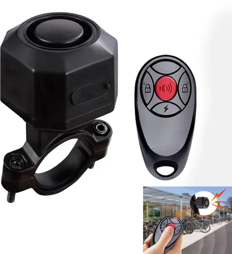Wireless Bicycle Alarm with Remote Control, Vibration Sensor Anti-Theft Security Alarm, USB-C Rechargeable Waterproof, for Bike Scooter Motorcycle, Black