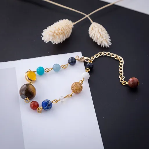 Women Solar System Bracelet Stretch Bracelets Universe Galaxy The Eight Planets Guardian Star Natural Stone Bangle Gifts for Girls