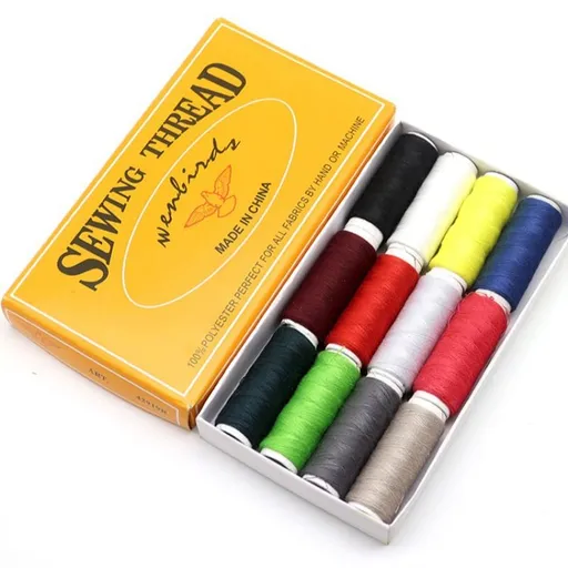 12 Colour Sewing Thread Set - 350m Per Spool Multi Colour Thread Pack for Hand Sewing, Clothing Repairs, Mending, DIY Crafts and Home Sewing