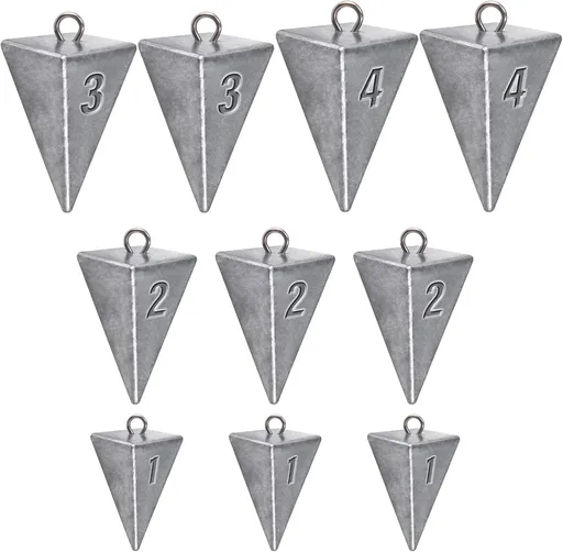 Pyramid Sinkers Fishing Weights Sinkers, Saltwater Freshwater Lead Weight Sinker for Ocean Surf Gear Catfish Tackle 1oz 2oz 3oz 4oz 5oz 6oz 8oz 10oz 12oz 16oz 32oz 10 Pack Kit: 1oz*3, 2oz*3, 3oz*2,