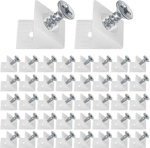 120 Pieces - Wedges - Screw Fastener - Cabinet Installation Kit - Drawer Back Supports - Drawer Repair Kit with Screws - Furniture Drawer Sagging Repair Mend Mending Wedges - Cabinet Shelf Support - Shelf Support - White