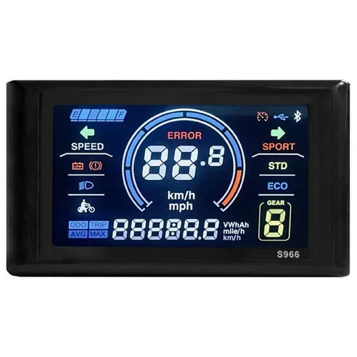 Electric Bike Display 24V-72V Waterproof LCD S966 Controller Panel Dashboard,SM Connector
