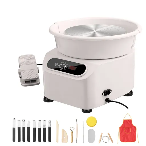 Pottery Wheel, 10 inch Pottery Forming Machine, 350W Electric Wheel for Pottery with Foot Pedal and LCD Touch Screen, Direct Drive Ceramic Wheel with Shaping Tools for DIY Art Craft, White