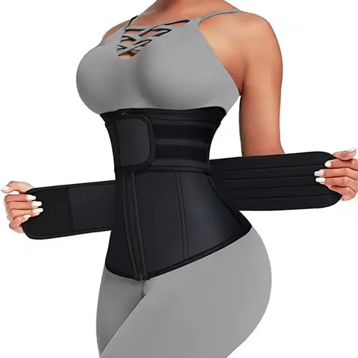Size L Black Womens Sweat-Enhancing Waist Trainer Belt - Dual Strap Zipper Tummy Control Cincher for Workout & Postpartum Shaping