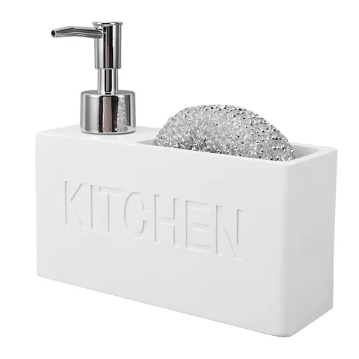 Kitchen Soap Dispenser with Sponge Holder Press Type Dish Soap Dispenser Pump Bottle with Steel Sponge for Kitchen Bathroom