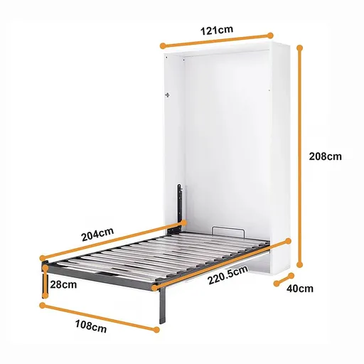 King-single Wall Bed in White – Space Saving Murphy Bed Kit with Black Door Handle