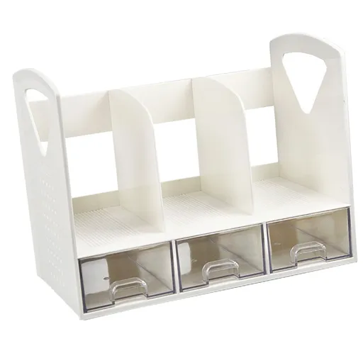 Magazine File Book Holder ABS Desktop Bookshelf Organizer with Drawer for Bedroom Office