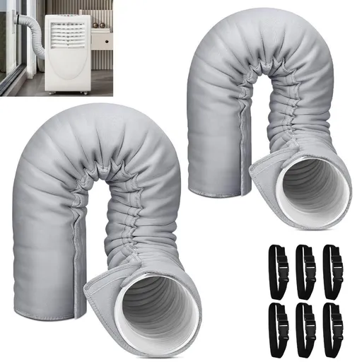 2Pack Portable AC Hose Insulation Sleeve, Portable Air Conditioners Insulated Hose Cover Wrap, Fit 5" & 5.9" Diameter Exhaust Hose, Easy Installation with 3*Adjustable Buckle Straps - Gray