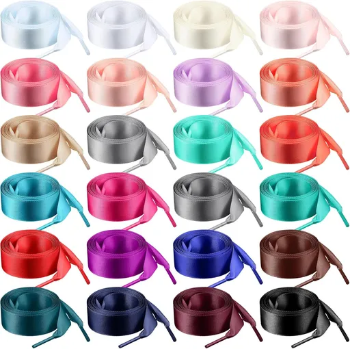 24 Pairs 47" Flat Satin Ribbon Shoelaces Colorful Silk Shoe Strings Wide Lace for Women Sneaker Decoration -
